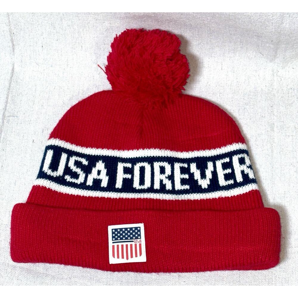 USA Forever Knit‎ Winter Beanie Pomb Hat Red